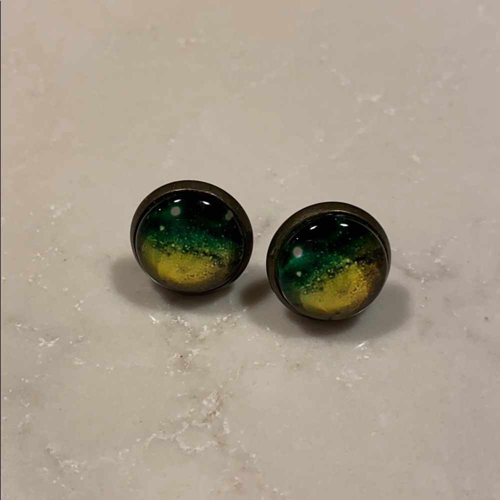 Blue Green Galaxy Earrings
